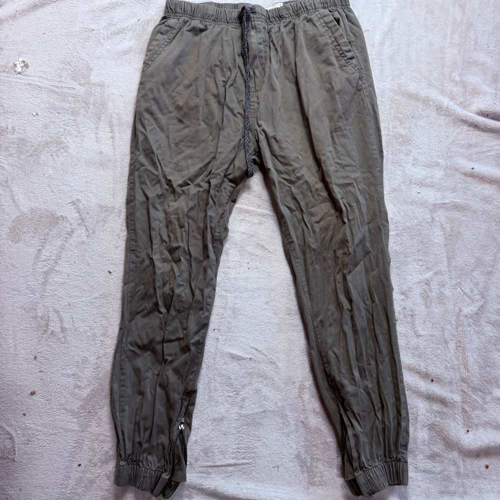 Free Planet Mens Olive Green Jogger Pants Elastic Waist Ankle Zippers Size S